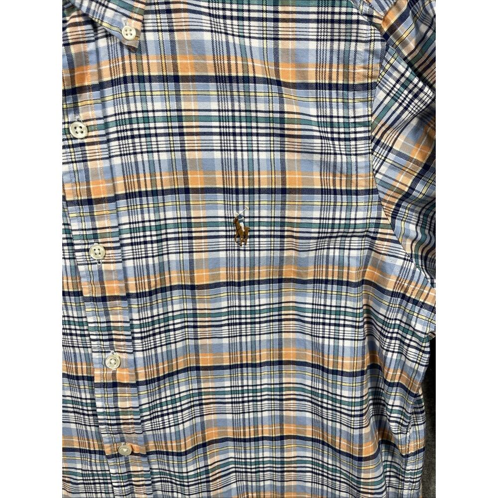 Ralph Lauren Shirt Custom Fit Mens M Blue Plaid Mediumweight Flesh Pony Preppy - Picture 3 of 9